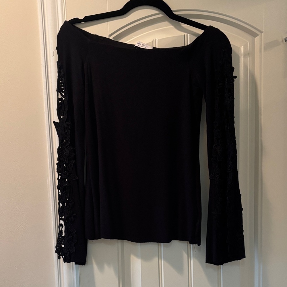 Bailey 44 Black Lace Sleeve Blouse